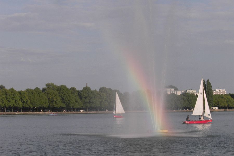 fountain with rainbow